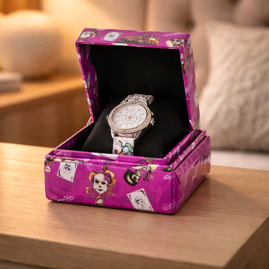 Ed Hardy Womans Watch Heart Snakes Skulls Gems Love Y2k Crystal Rhinestones