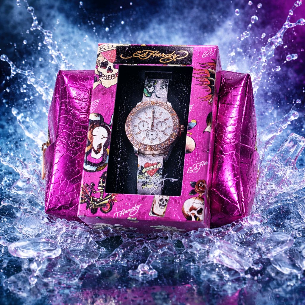Ed Hardy Womans Watch Heart Snakes Skulls Gems Love Y2k Crystal Rhinestones