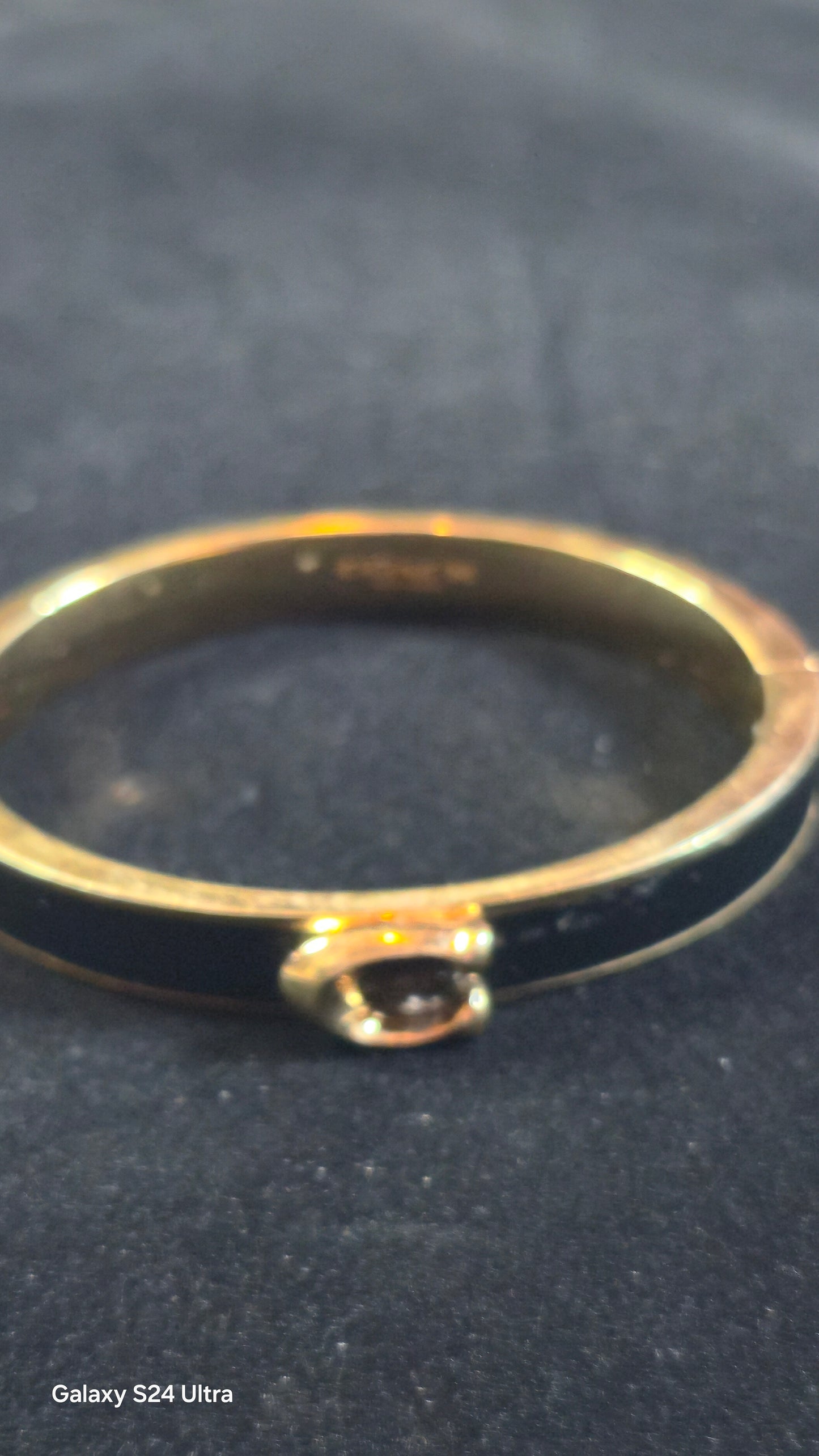 Coach Black Enameled Hinged Bangle Gold Plated Brass Black Enamel Side Clasp