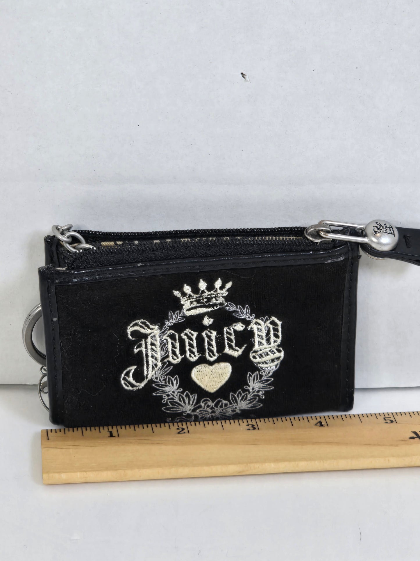 Juicy Couture Vintage Y2k Goth Velour Coin Card Keychain Zipper Embroidered