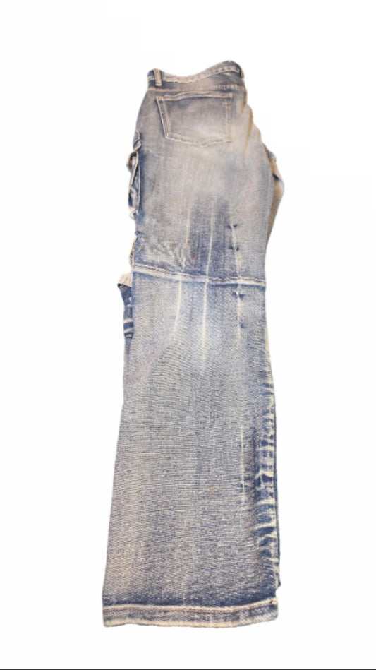 Victorious Casual Raw Bootcut Denim Cargo Distressed Button Flap Closures Zipfee
